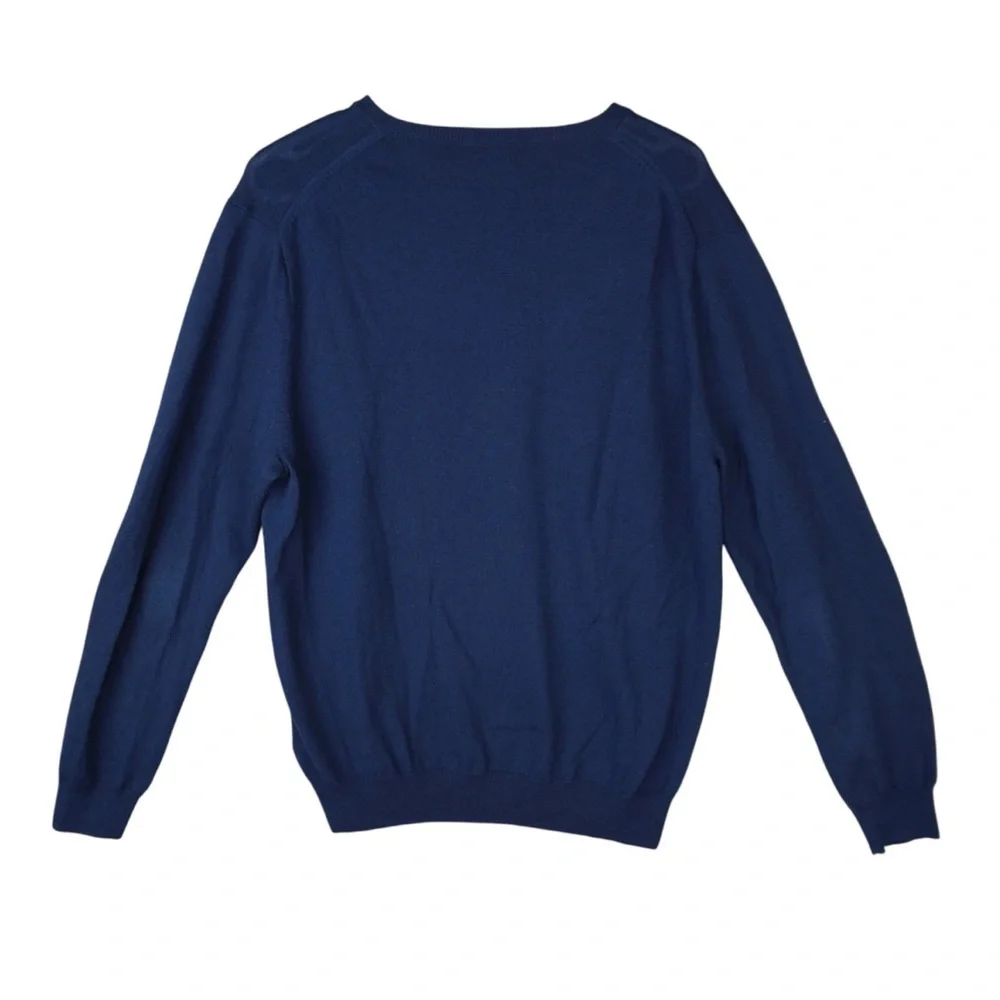 Vintage J Crew V-Neck Sweater 100% Merino Wool Men's Large Navy Blue Sty#93735